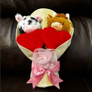 Plush cow bouquet with Red Hearts